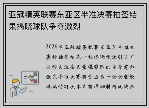 亚冠精英联赛东亚区半准决赛抽签结果揭晓球队争夺激烈